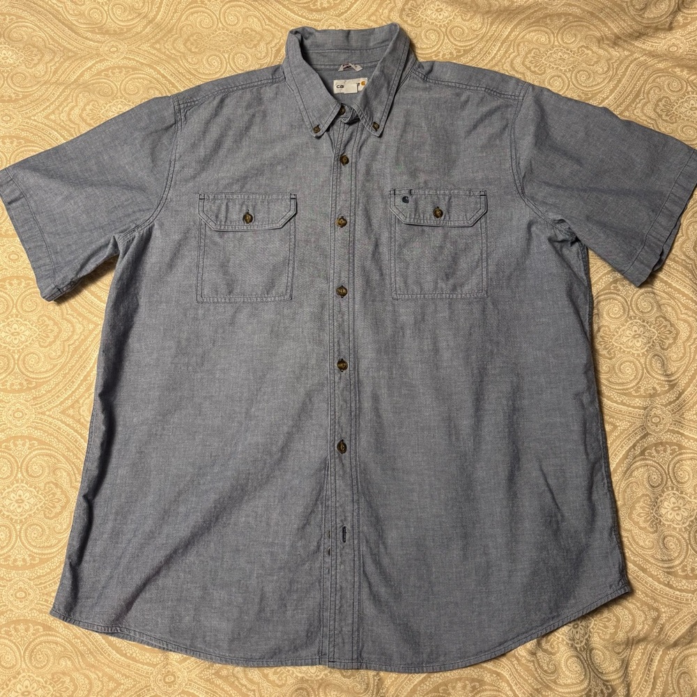 Carhartt Blue Shirt Men Size 2XL Short Sleeve Button